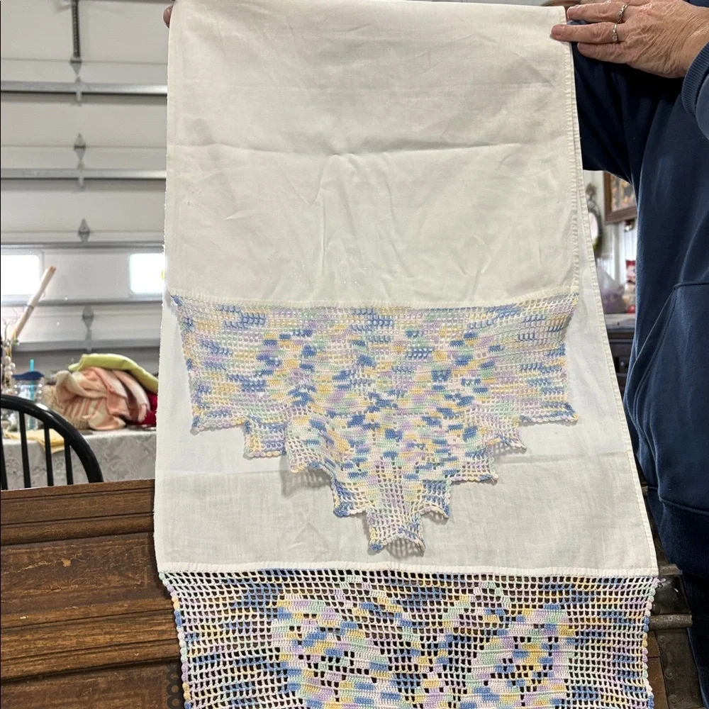 Vintage Colorful Crochet Lace Table Runner